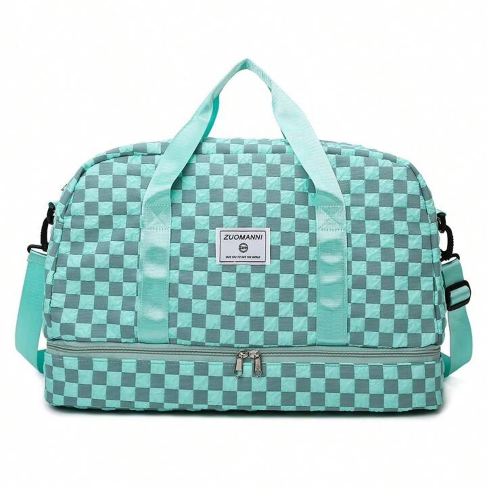 Portable Checkerboard Pattern Sports Gym Bag, Large Capacity Travel Duffle - Picture 1 of 5